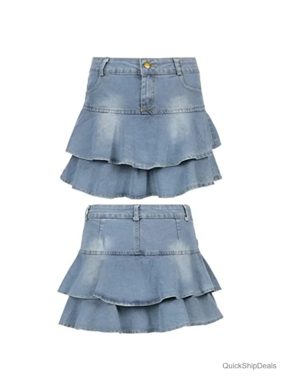 High Waisted Ruffle Mini Jean Skirt with Shorts Y2K Skater Skirt